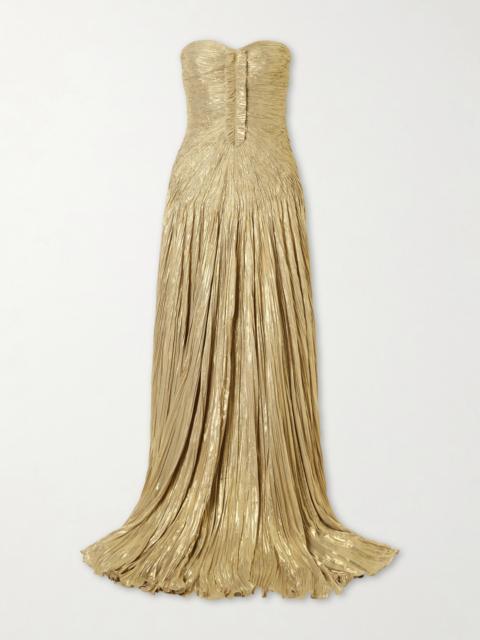 MARMAR HALIM Draped Pleated Metallic Silk-georgette Gown