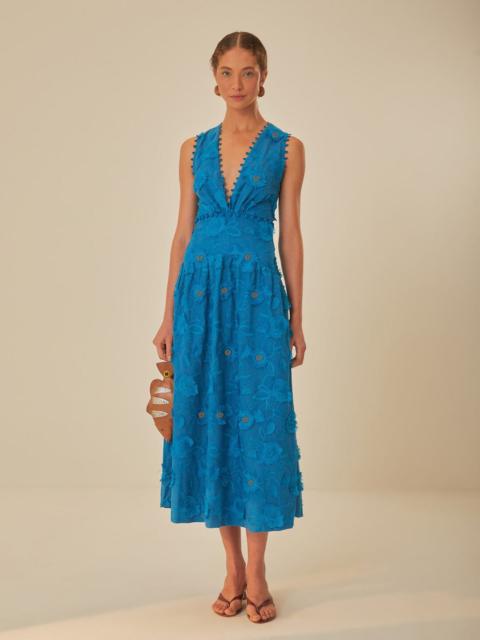 FARM RIO Blue 3D Flower Sleeveless Maxi Dress