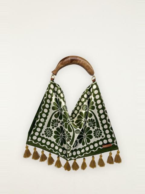 FARM RIO Green Jacquard Tassels Mini Bag