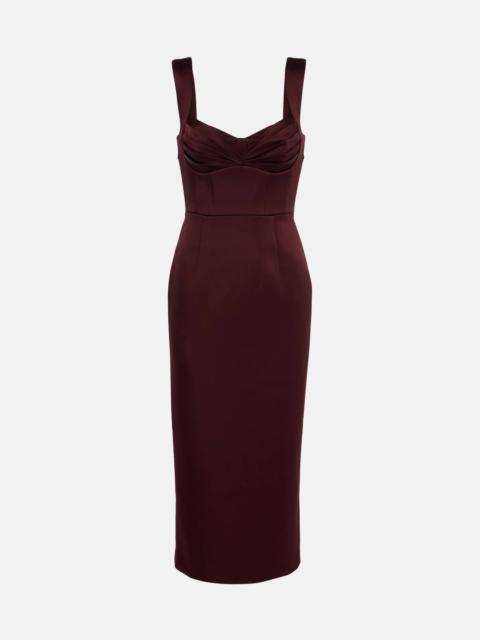 REBECCA VALLANCE Merlot ruched satin midi dress