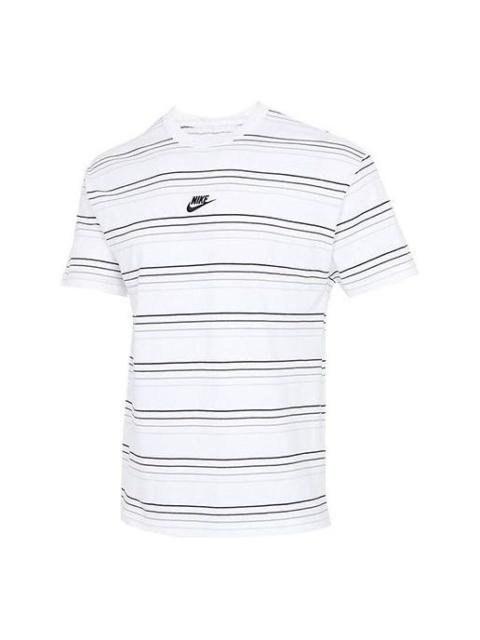 Nike Sportswear Embroidered Logo Stripe Loose Knit Sports Short Sleeve White DB6532-100