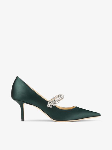 JIMMY CHOO Bing Pump 65 Dark Green Satin Pumps with Swarovski Crystals