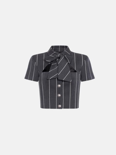 Alessandra Rich LIGHT WOOL PINSTRIPE CROPPED JACKET WITH BOW