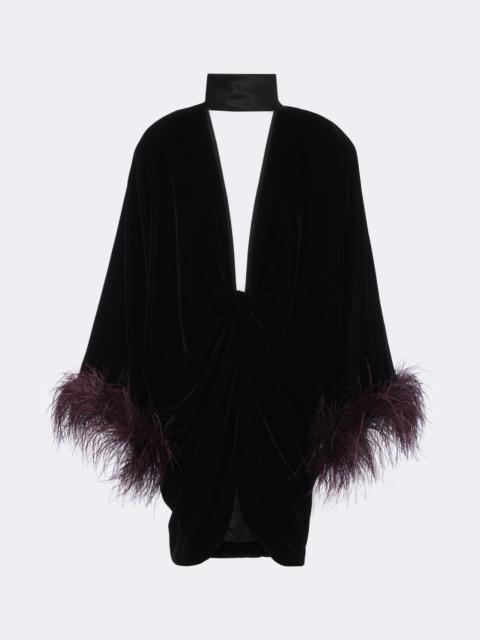 Valentino Feather-trimmed velvet minidress