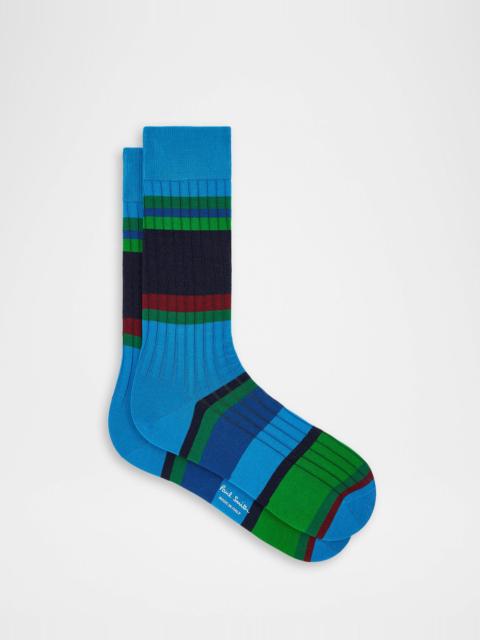 Paul Smith Men's Pool Ribbed Stripe Mid-Calf Socks