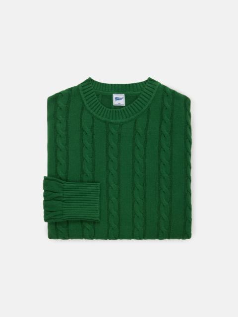 J. PRESS GREEN LINEN-COTTON CABLEKNIT SWEATER - TRIM FIT