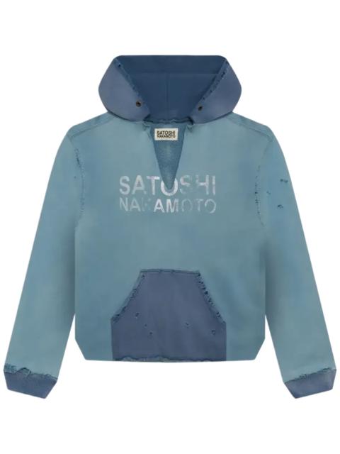 SATOSHI NAKAMOTO Distressed V-Cut Hoodie "Blue/Light Blue" SAT072