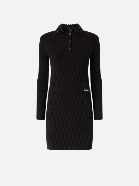 PINKO GEOMETRIC KNIT MINI DRESS WITH BEJEWELLED COLLAR