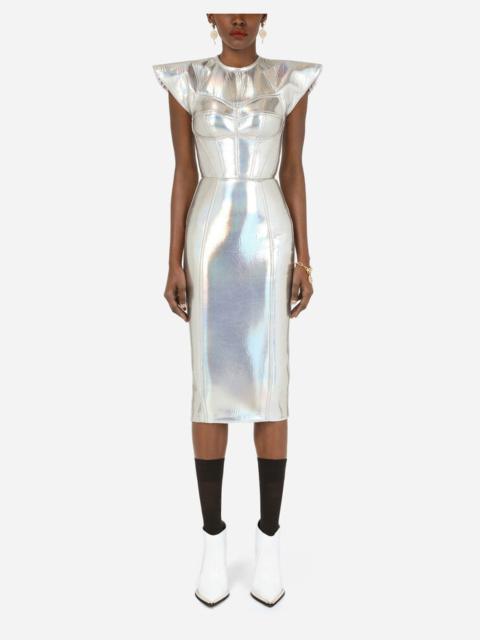 Holographic jersey calf-length bustier dress