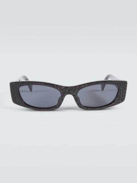 Crystal-embellished rectangular sunglasses