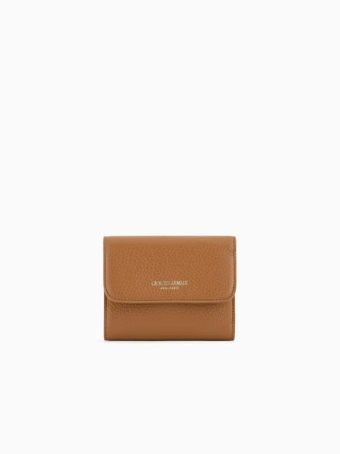 GIORGIO ARMANI TRIFOLD WALLET IN PEBBLED CALFSKIN
