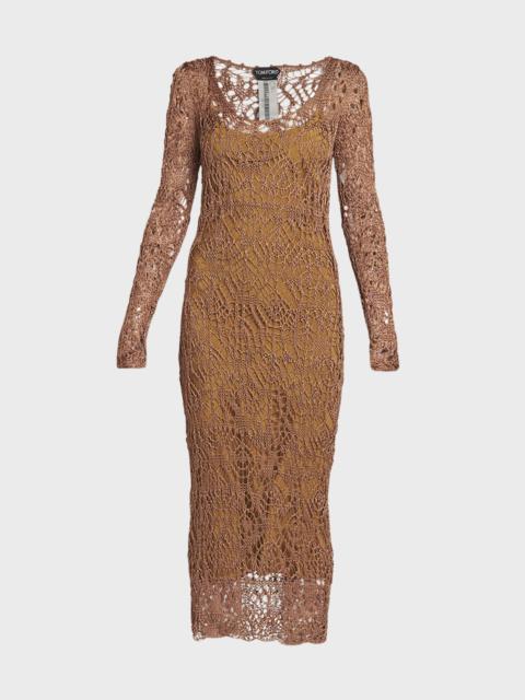 Fine Lace-Knit Midi Dress