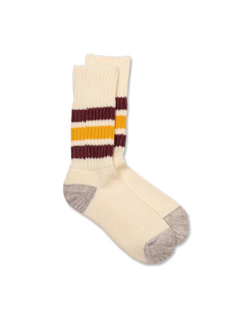 Rototo Coarse Ribbed Old School Crew Socks Bordeaux/Yellow