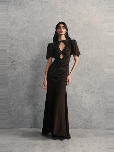 De La Vali OLYMPIA MAXI DRESS IN CHOCOLATE BROWN CREPE DE CHINE