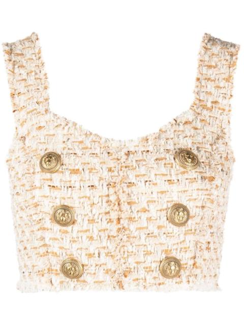 Balmain button-embellished tweed cropped top