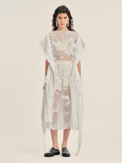 Simone Rocha Embellished Pleated Sheer Panel Flare Dress