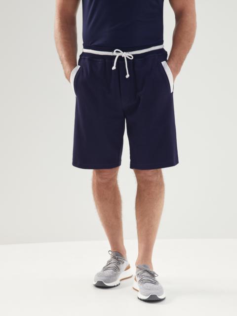 Brunello Cucinelli Techno cotton French terry Bermuda shorts with striped details