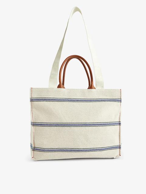 Logo-pattern large cotton-blend tote bag