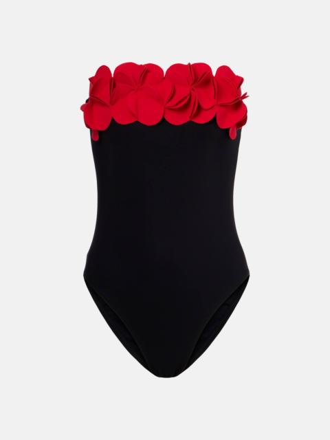 KARLA COLLETTO Floral-appliqué strapless swimsuit