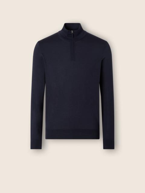 ZEGNA NAVY BLUE MÉLANGE CASHSETA ZIP MOCK