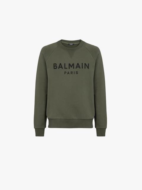 Balmain Khaki cotton sweatshirt with black Balmain Paris logo print