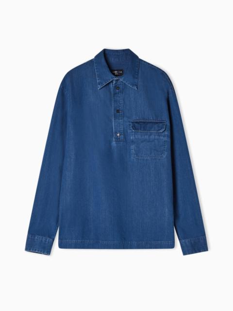EMPORIO ARMANI ICON DENIM POLO-COLLAR SHIRT