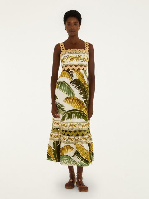 FARM RIO Sand Trancoso Wavy Trim Lenzing Ecovero Euroflax Maxi Dress