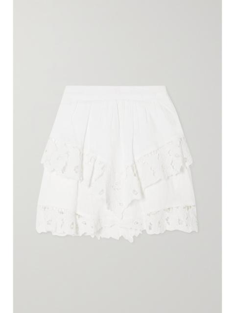 Isabel Marant Étoile Enali Tiered Lace-trimmed Linen Mini Skirt