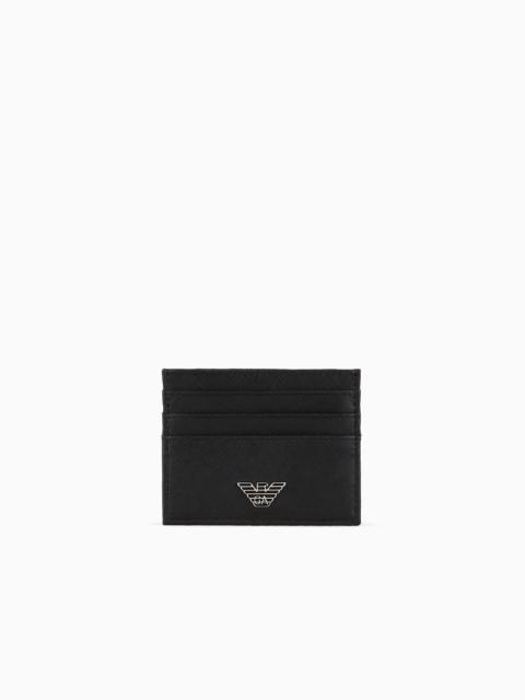 EMPORIO ARMANI ASV regenerated Saffiano leather card holder with eagle plate