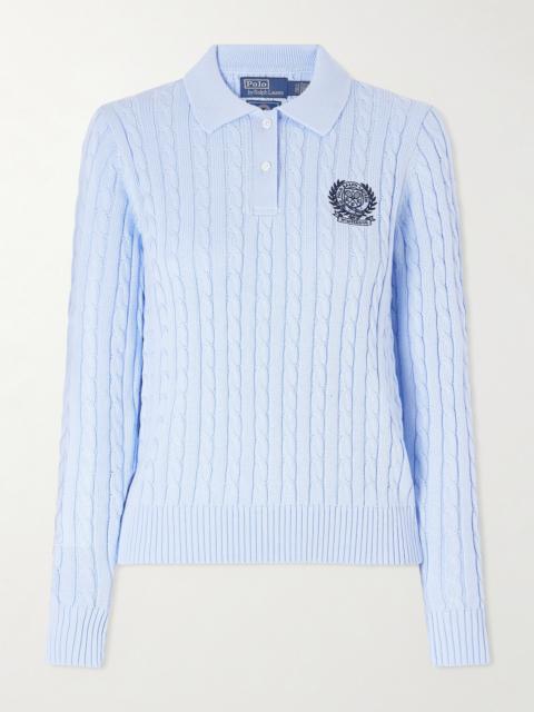 Polo Ralph Lauren + Wimbledon Logo-embroidered Cable-knit Cotton Polo Shirt