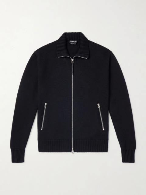 TOM FORD Leather-Trimmed Merino Wool Cardigan