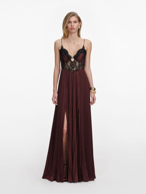 self-portrait Brown Satin Lace Insert Maxi Dress