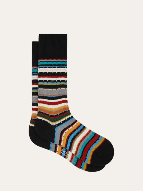 Paul Smith Men's Drop-Stitched Signature Stripe Crew Socks
