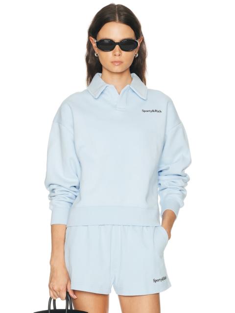 Sporty & Rich Serif Logo Embroidered Polo Sweatshirt