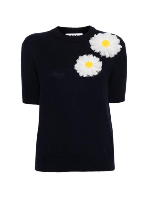 floral-appliquÃ© knitted T-shirt