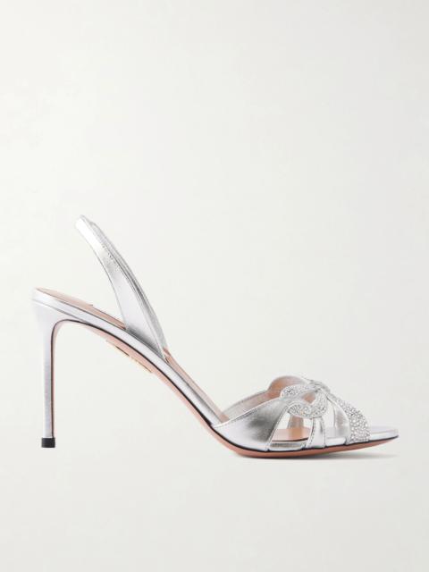 AQUAZZURA Ribbon Kiss 85 crystal-embellished metallic leather sandals Silver