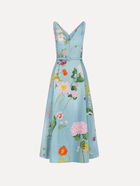 Oscar de la Renta MIXED BOTANICAL COTTON POPLIN DRESS