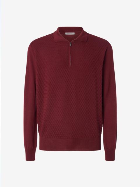 CORNELIANI Dark red long-sleeved zip-up polo shirt made from pure extra fine wool