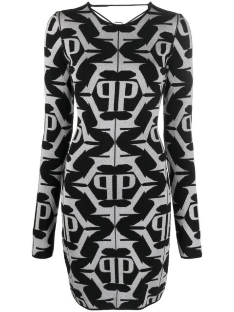 PHILIPP PLEIN Hexagon monogram-jacquard lurex minidress