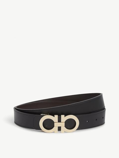 Logo-buckle reversible leather belt