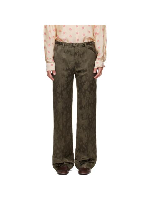 Dries Van Noten Khaki Belted Floral Jacquard Trousers