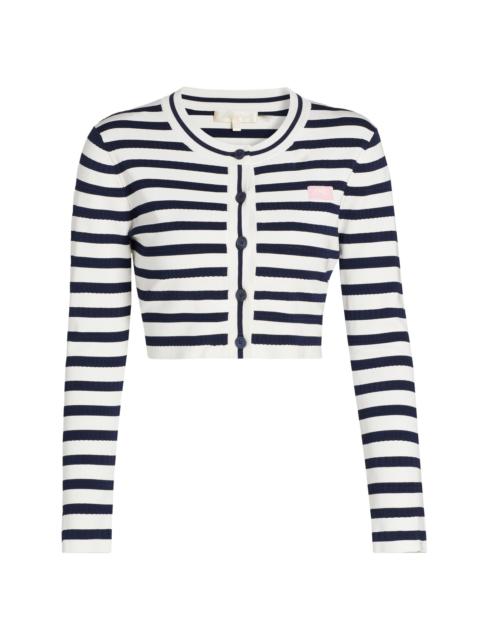 LoveShackFancy Women's Avanette Striped Crop Cardigan - Sailor Night