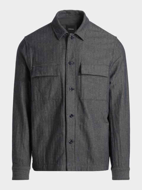 Vince Men's Herringbone Flap-Pocket Overshirt