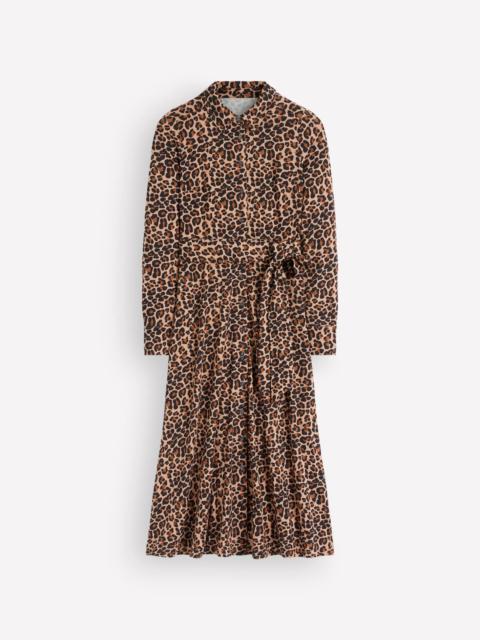 BODEN Marcia Jersey Shirt Dress-Camel, Leopard Fields