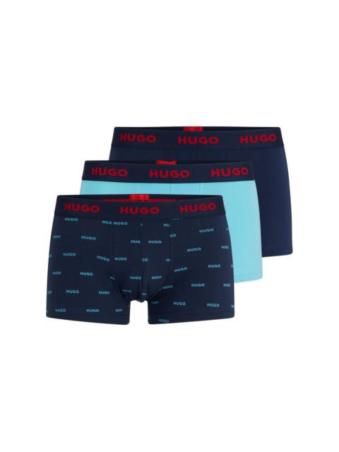 HUGO TRIPLE-PACK OF STRETCH-COTTON TRUNKS WITH LOGO WAISTBANDS