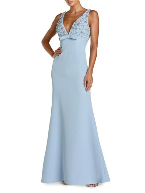MAC DUGGAL Women's Crêpe Floral Beaded Bow A-Line Gown - Powder Blue