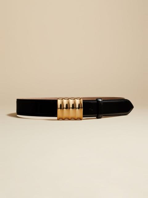 KHAITE The Medium Julius Belt in Black Patent Leather with Gold
