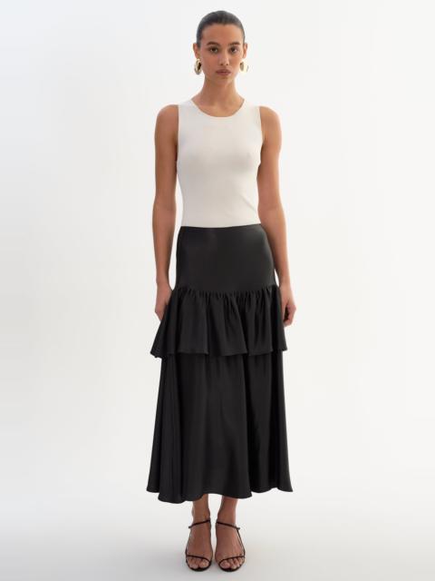 LAMARQUE CHALINA | Ruffle Satin Midi Skirt