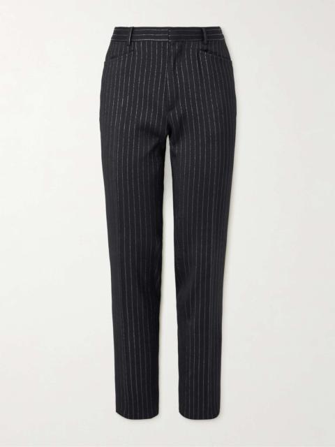 TOM FORD Dyylan Straight-Leg Striped Metallic Wool and Silk-Blend Suit Trousers