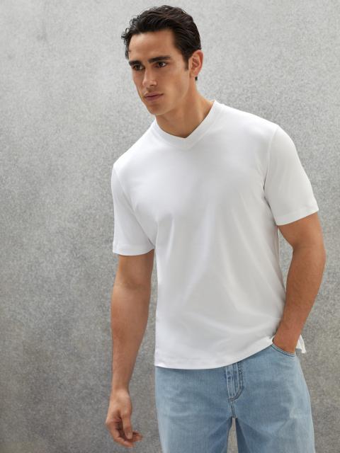 Cotton jersey slim fit T-shirt with V-neck